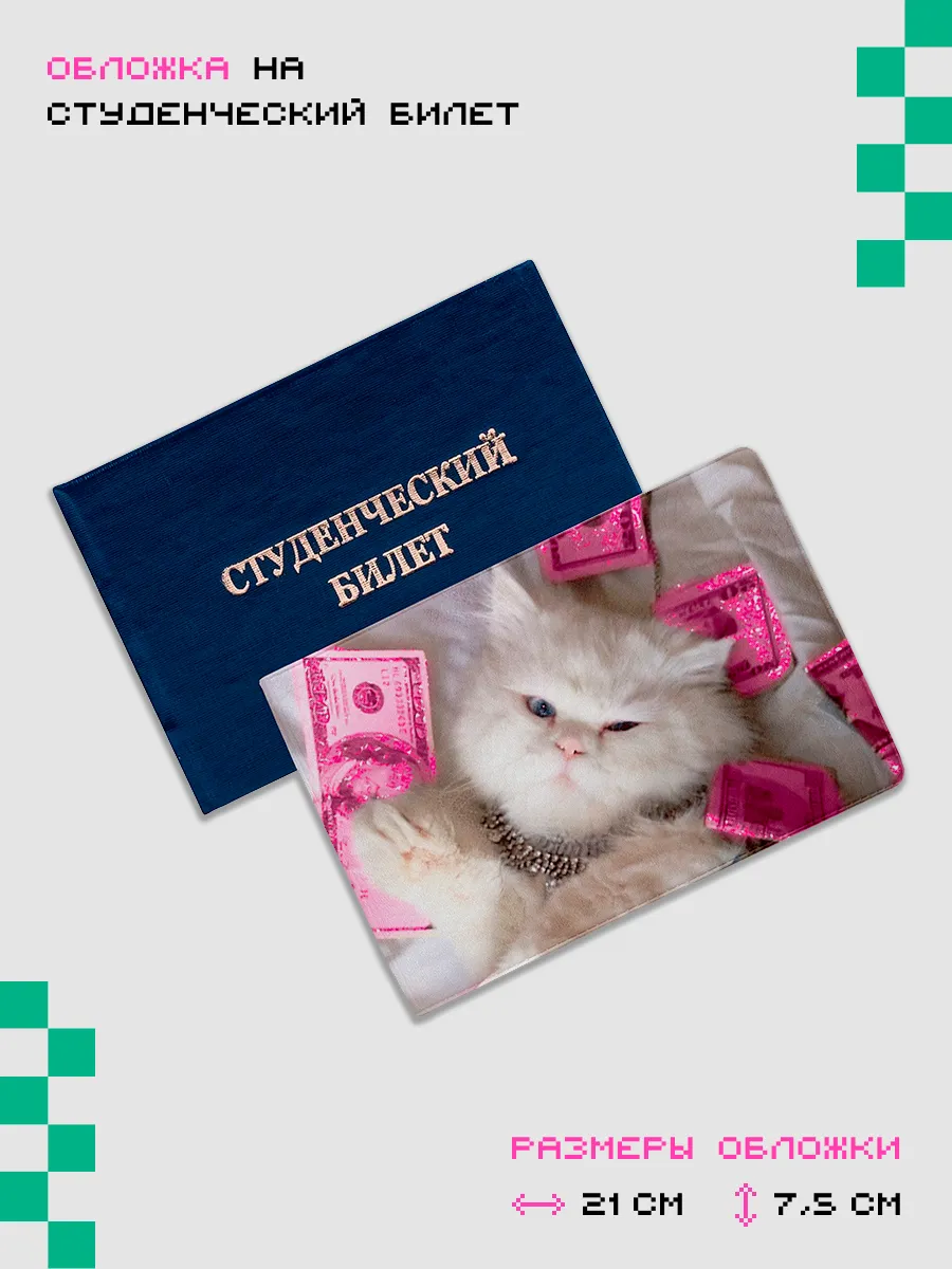 Обложка-чехол для студенческого Кот в деньгах